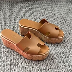 Hermes Tan Platform Slides
